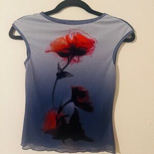 Floral Print Women's Top - Red and Blue
